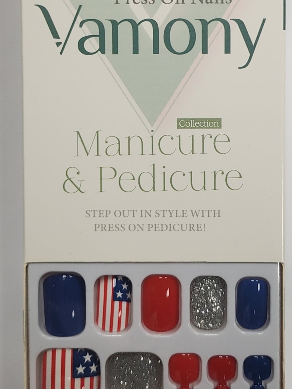 Patriotic Red, White & Blue Press-On Toe Nail Set